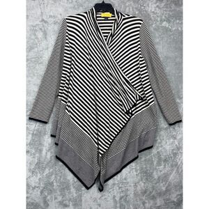 St. John Women's Striped Long Sleeve Open Front Cardigan Sweater‎ Black Large